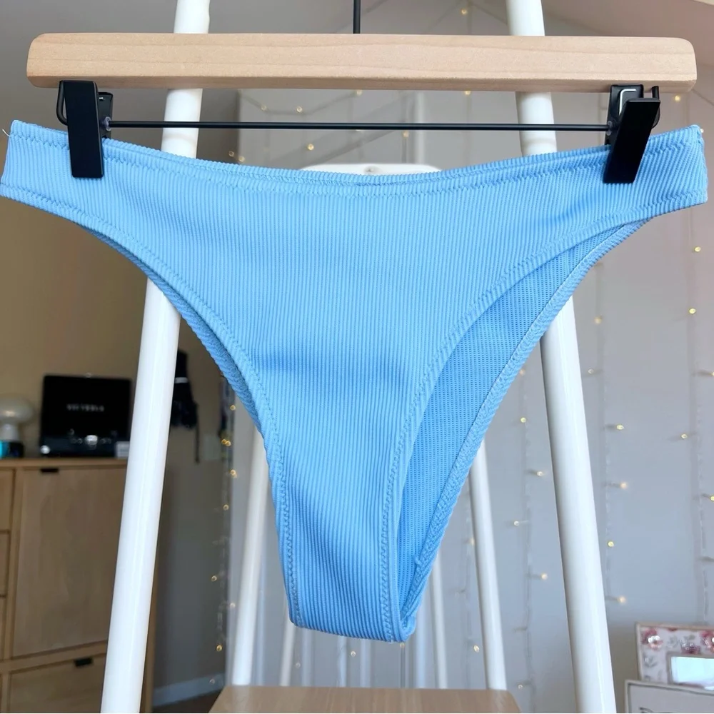 Zaful Light Blue Ribbed Cheeky Bikini Bottom